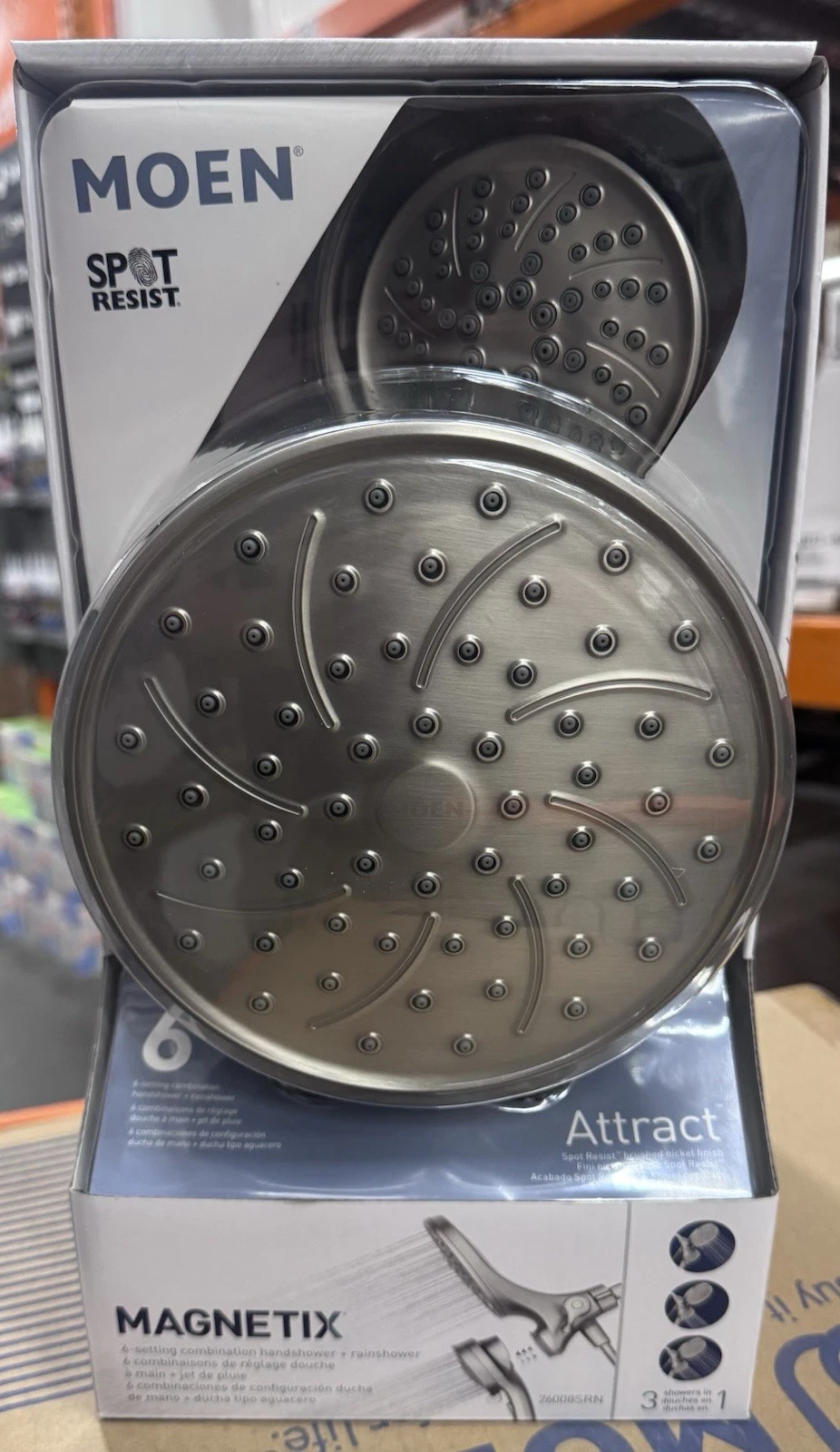 Moen 26008SRN Attract 6 Spray Hand Shower and Shower Head Combo Brushed Nickel