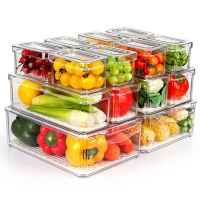 14 Pack Fridge Organizer, Stackable Refrigerator Organizer Bins with Lids, BP...