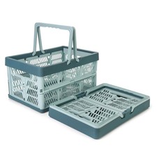 2 PCS Foldable Storage Baskets Collapsible PP Crates 20L Home Shopping Blue
