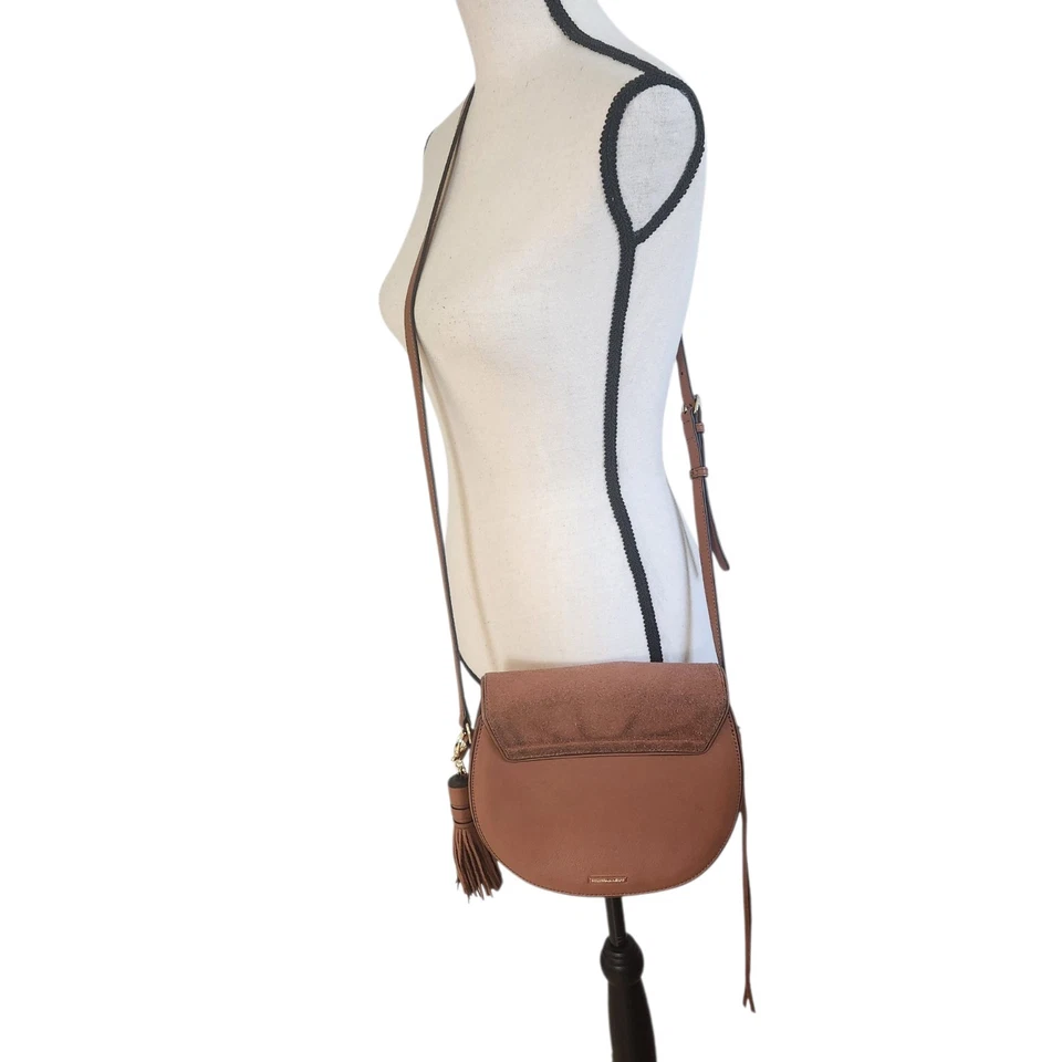 Rebecca Minkoff Suki Saddle Crossbody Bag Mini Brown Leather Suede Tassel - Image 4 of 4