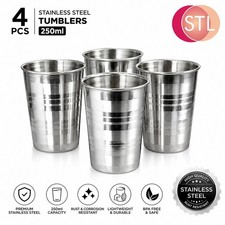 4Pcs Stainless Steel Drinking Glasses 250ml Strong Reusable Metal Tumblers Cups