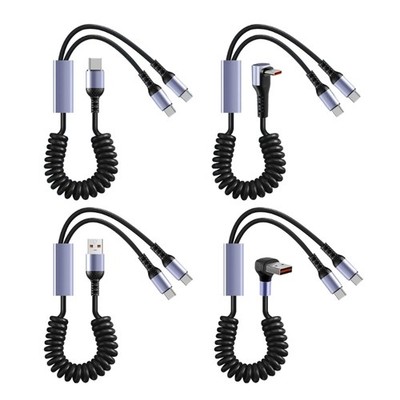 MultiDevice Fast Charging Spring Cable with 2 Type C &USB Connectors for Vehicle