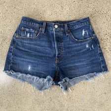 Levi's 501 Women's High Rise Cut Off Denim Shorts Blue Distressed Size 27
