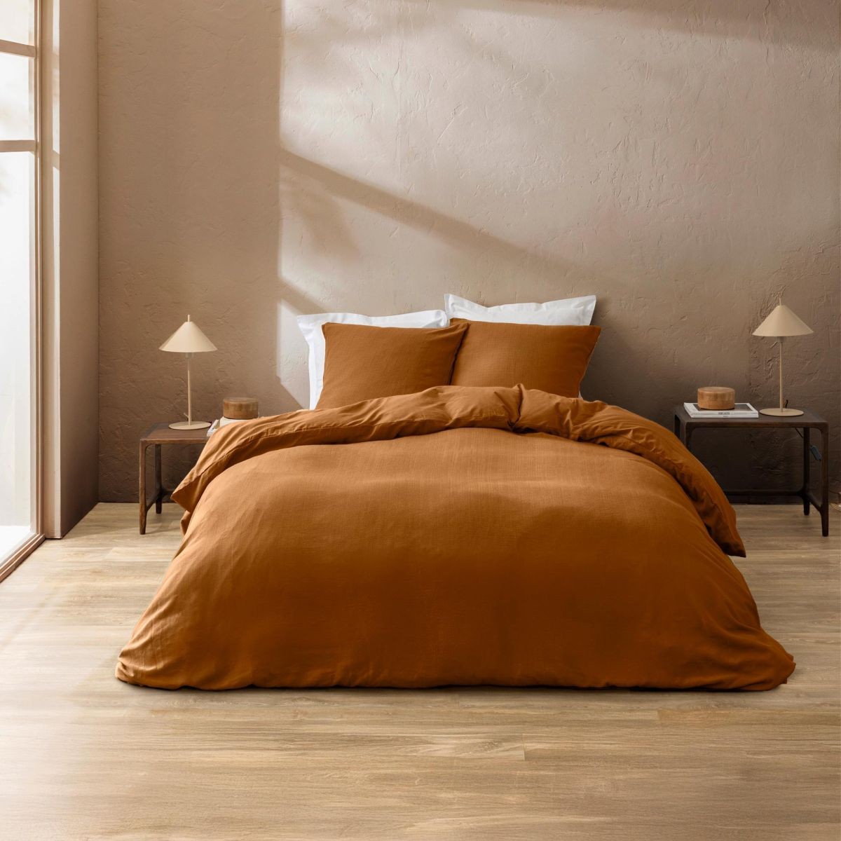 Parure de lit 240x220cm Clara caramel housse de couette 3 pièces grand lit
