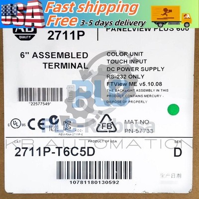 2711P-T6C5D PanelView Plus 600 Terminal, 5.5'' touch screen, RS-232, 24VDC supply
