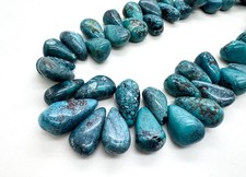 Natural Blue Hubei Turquoise Teardrop Beads Genuine Gemstone Spiderweb Strand