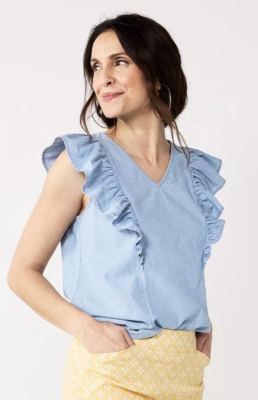 Women's Croft & Barrow Sleeveless Ruffle Top Size Lg. - Coastal Preppy