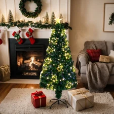 LEADZM 6FT Pre-lit Fiber Optic Christmas Tree, Artificial Xmas