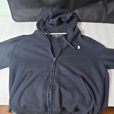 U.S. Polo Assn. Men's Black Full Zip Hooded Hoodie w/ Pockets Logo Size L