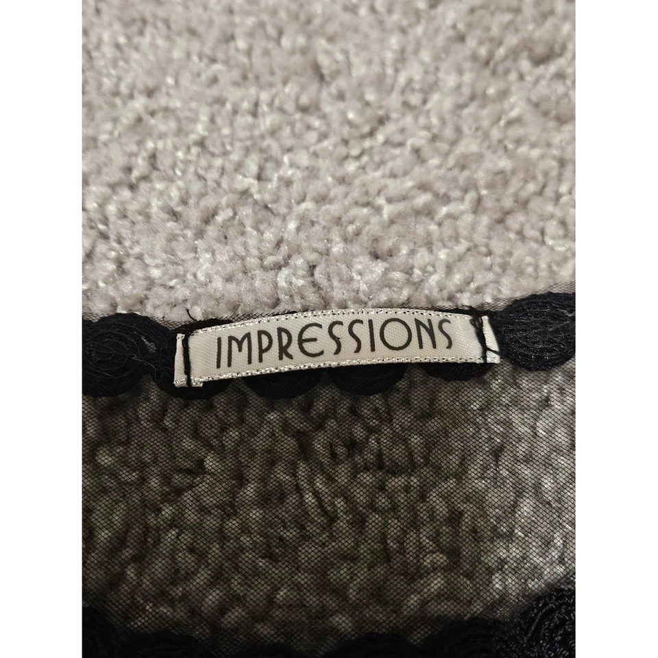 Blusa Impressions Mujer Pequeña Mediana Negra Caprichosa Romántica Encaje Transparente Top Foto 2 de 4