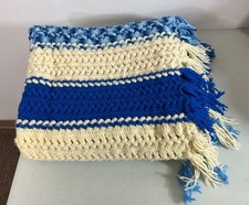 Retro Granny Afghan Throw Blanket Cottagecore Fringed Clean