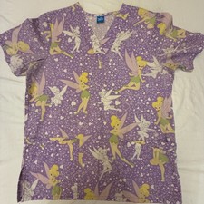 Disney Uniform Scrub Top Purple Tinker Bell Preowned X-46 