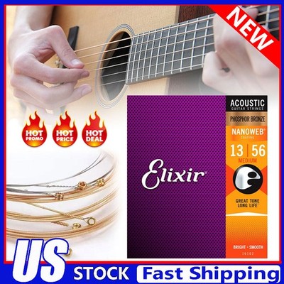 Elixir Acoustic Guitar Strings Phosphor Bronze Nanoweb Coated Medium 13-56 US