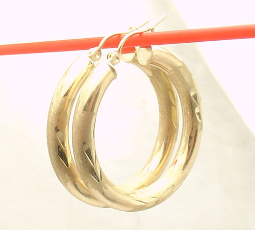 4mm X 30mm 1.25" Diamond Cut Round Hoop Earrings REAL 10K Yellow Gold  - Photo 1 sur 4