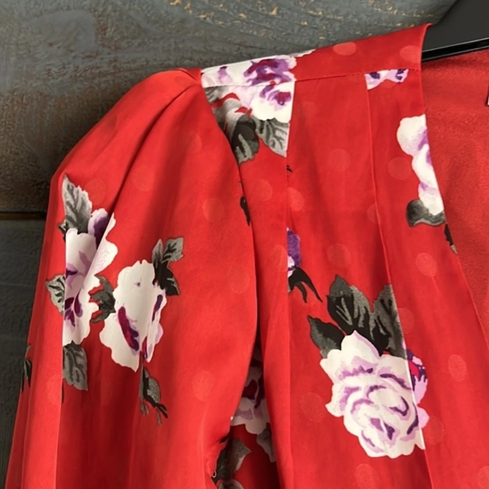 VETEMENTS WAYF Mini Abito Rosso Rose Ruffle Avvolgente Maniche Lunghe a Sbuffo XS