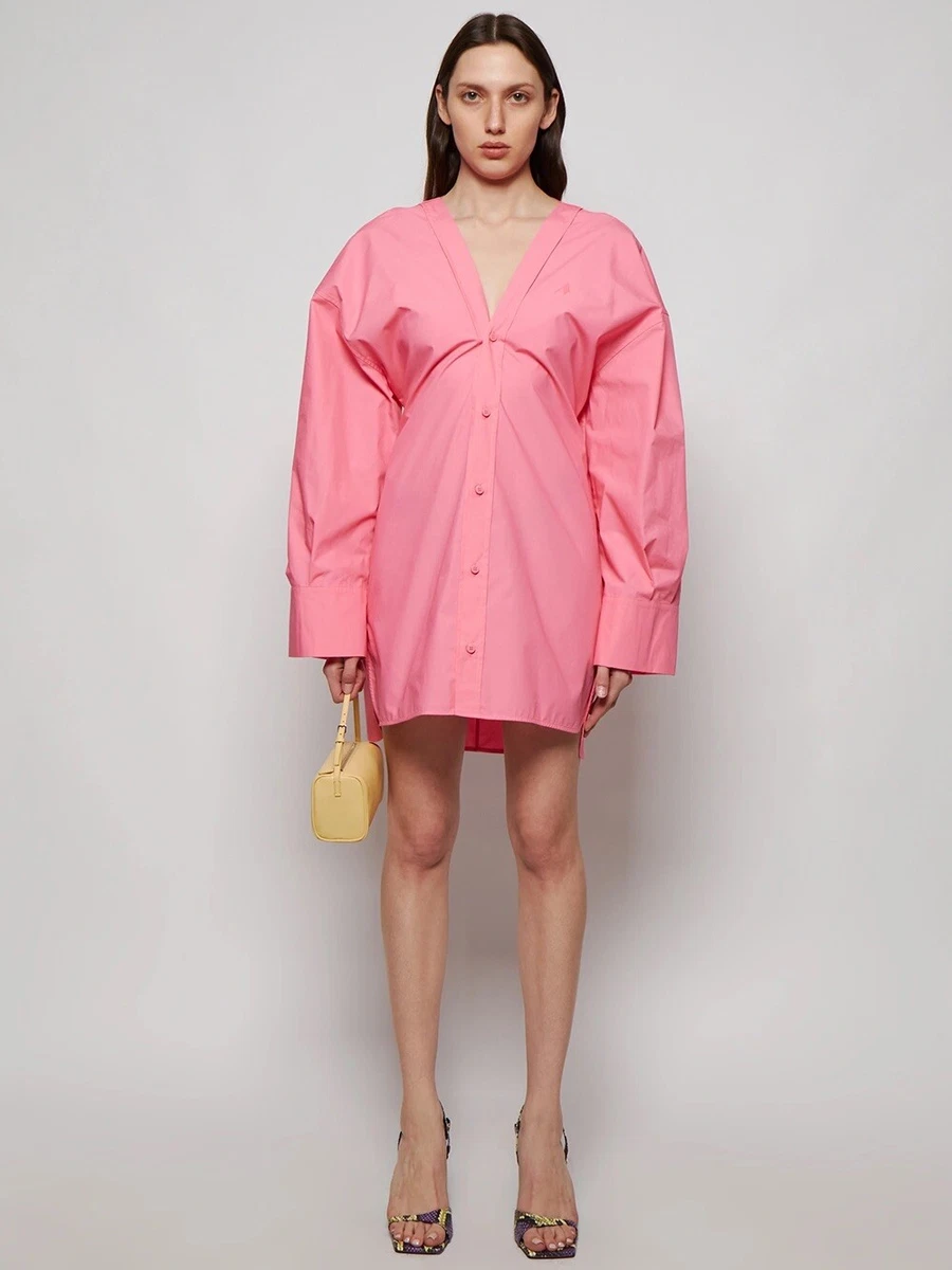 THE ATTICO Lala Mini Dress Bubblegum Pink Long Sleeve Button Down 