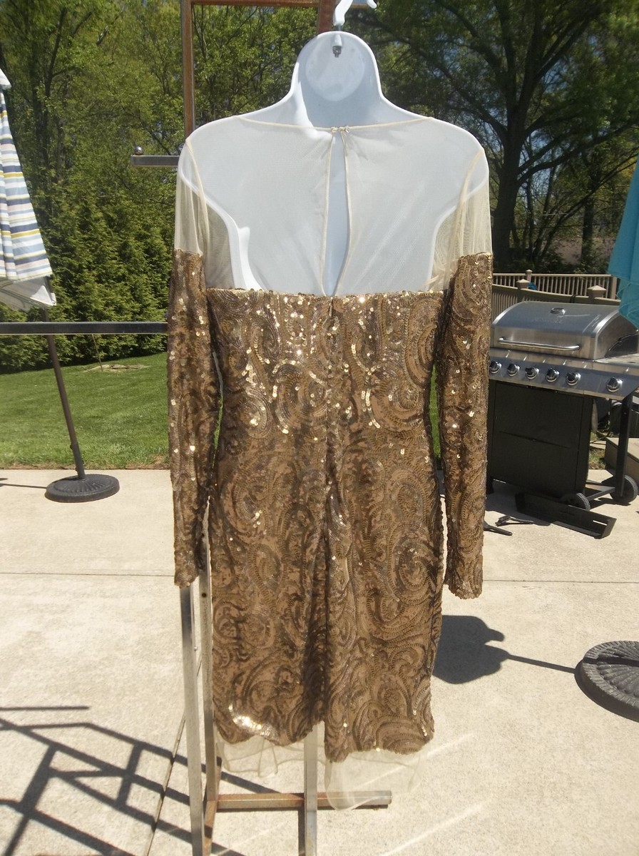 NWT BADGLEY MISCHKA COLLECTION FAB GOLD SEQUIN DRESS 10 | eBay