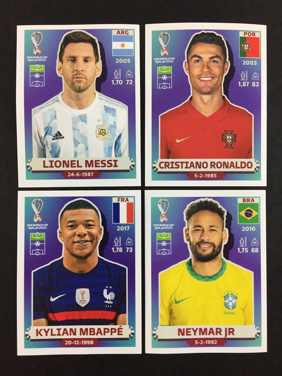 Messi, Ronaldo, Mbappe Neymar 4 Sticker Panini World Cup Qatar