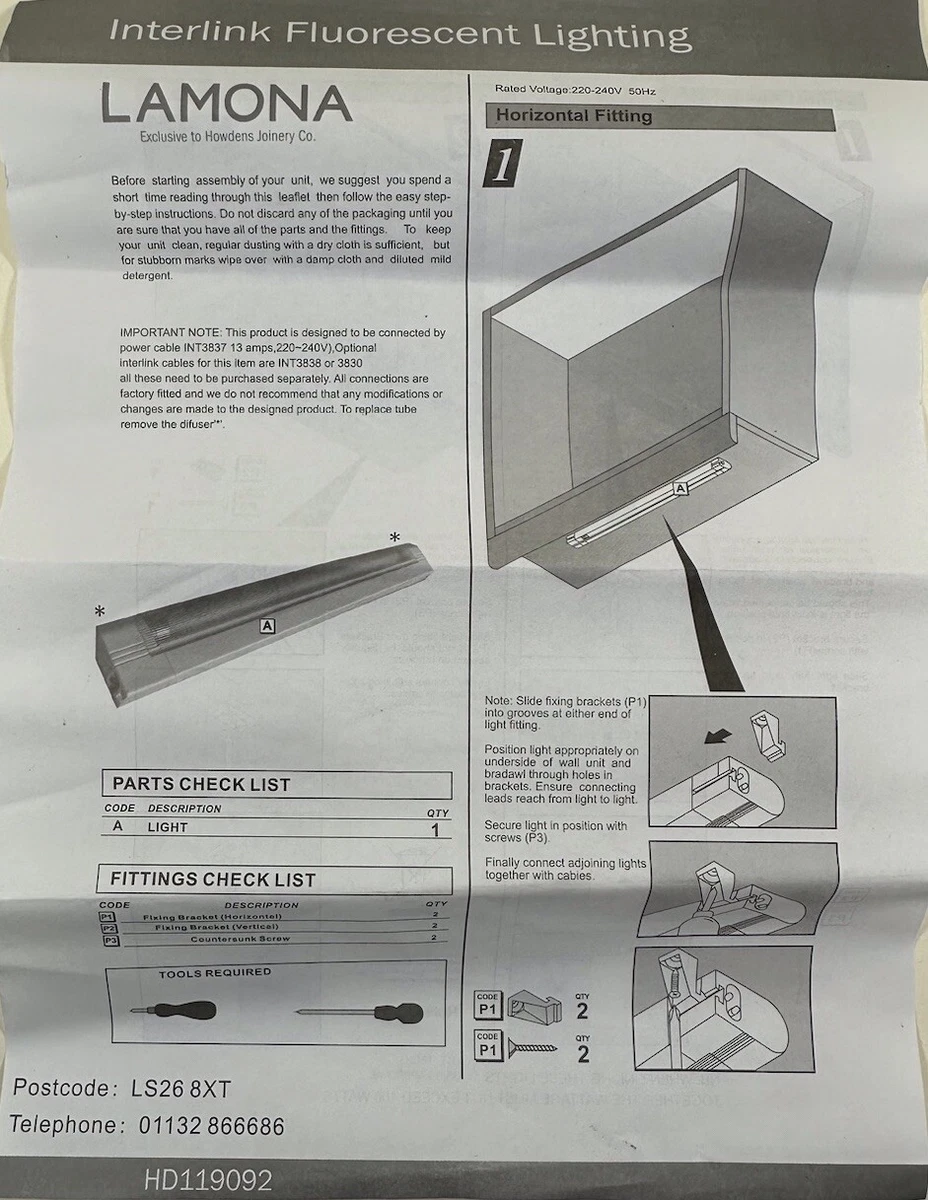 Tira de luz de enlace de cocina Lamona 267 mm T5 fluorescente debajo del armario armario 6 W