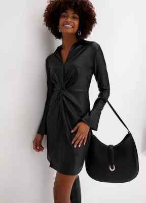 Freemans Schwarz Verknotet Front Kunstleder Kleid Plus UK 18 (fm150-3)
