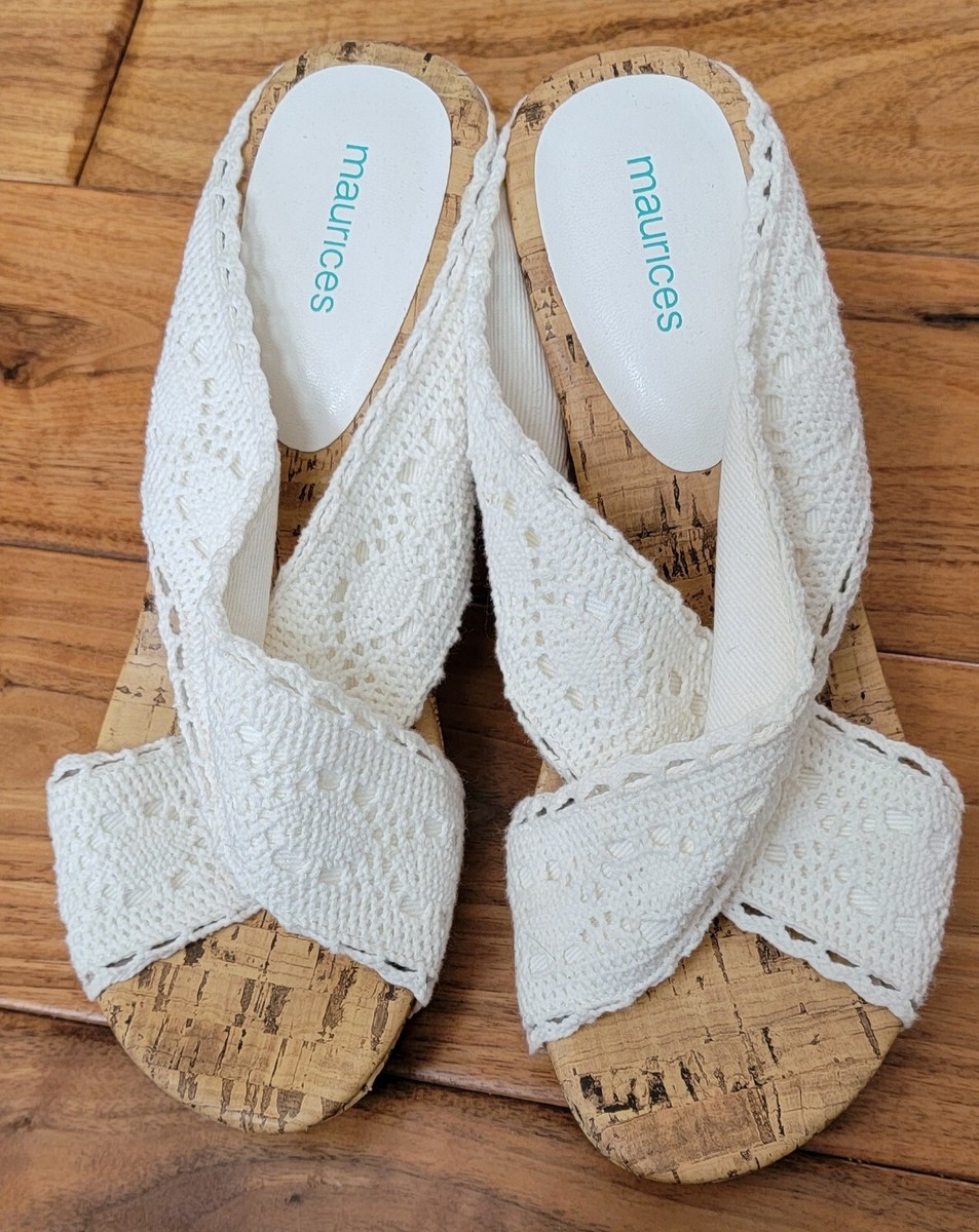 Maurices Shoes Womens Wedge White Lace Sandal Heels Summer
