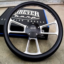 14 Billet Muscle Steering Wheel W Black Leather Wrap Black Ss Horn - 5 Hole