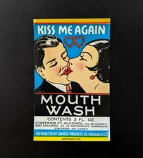 1937 Kiss Me Again Mouthwash Famous Products Valmor Label Black Americana
