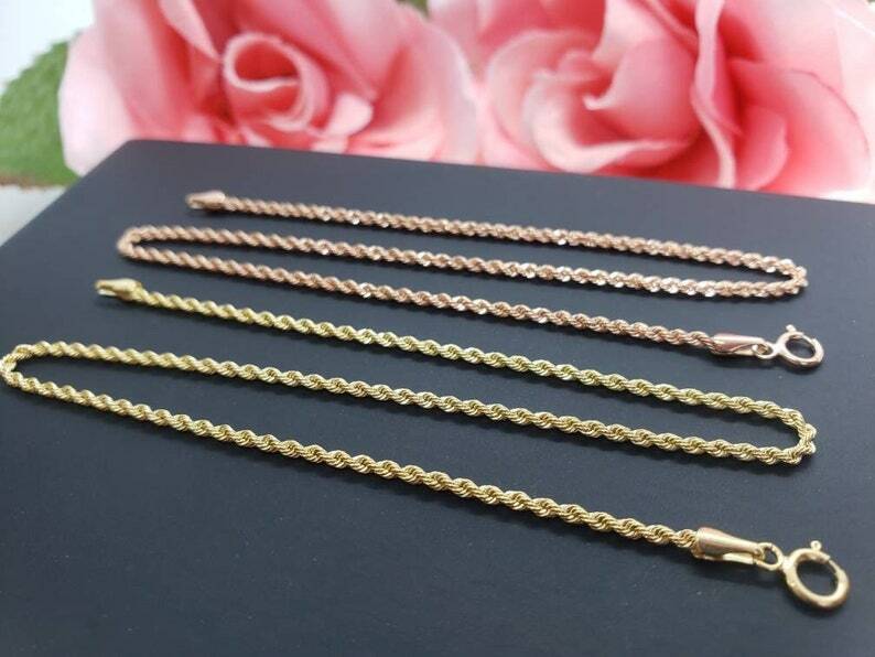 10K Real Gold Italian Hollow Rope Chain Anklet 10 Inch Thin 1.50mm Link-image
