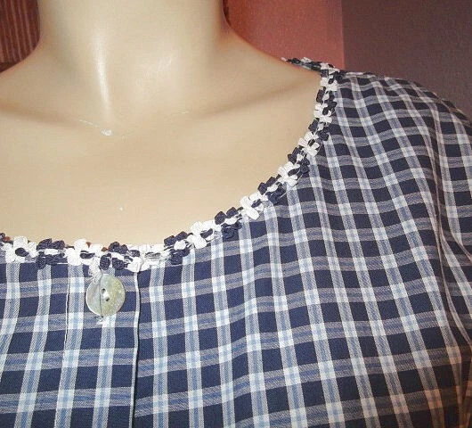 90 年代复古 Eileen West 格子睡衣 S 码刺绣棉乡村小屋 — 第 2/4 张图片