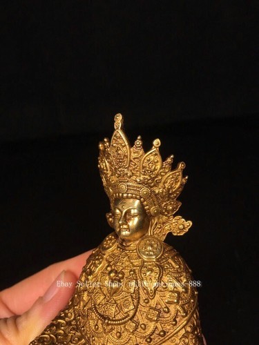 4.3" Old Tibet Copper Gilt Shakyamuni Shakyamuni Amitabha Buddha Lotus Statue - Picture 8 of 9