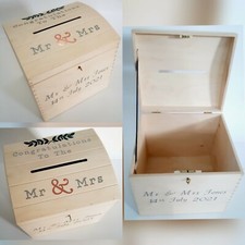 Personalised Wooden Wedding Guests Wish Post Box with Slot for cards - Lockable