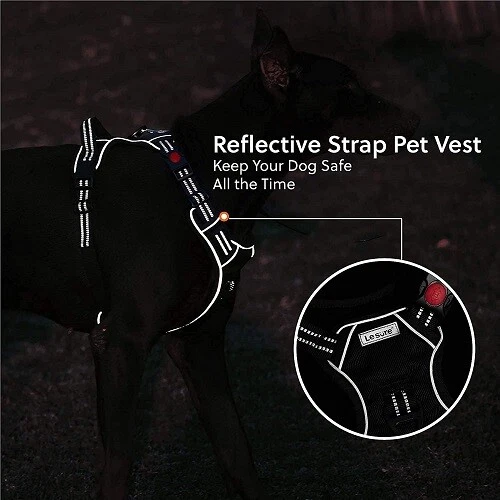 DOG HARNESS REFLECTIVE ADJUSTABLE DOG VEST with HANDLE Black Large 44-79 Pounds