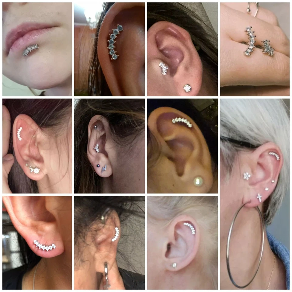 Labret Piercing Ear Ring Surgical Steel Stud Crystal Gem Flat Back Tragus Helix — 第 3/4 张图片