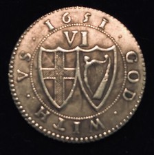 1651 Commonwealth of England Oliver Cromwell Historical Token Sixpence