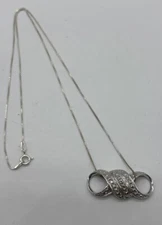 Vintage Sterling Silver Pave Slide Pendant 1.25” On 18” Box Chain