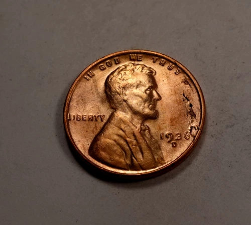 1936-D Lincoln Wheat Cent Penny * Gem BU Red * Lamination Error Obv * XW520