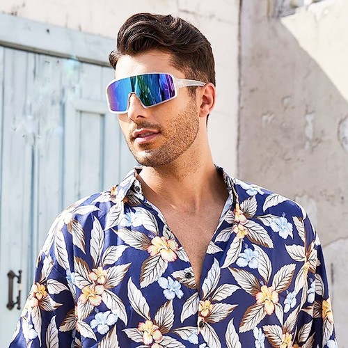 Men Women White Shield Wraparound One Piece Visor Mirror Sport Sunglasses - 第 3/7 張圖片