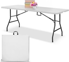 EconoHome White 6ft Folding Table with Handle | Heavy-Duty Foldable Table