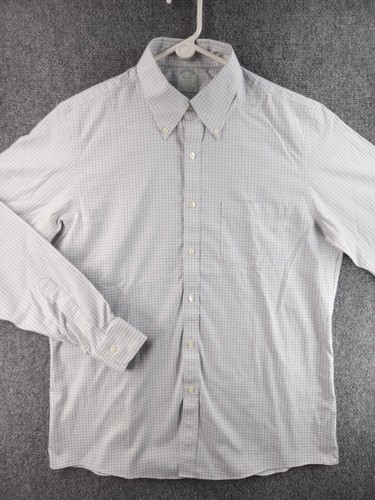 Brooks Brothers 16 34 Blue Cotton Check Spandex Button-Down Stretch Milano Men - Picture 3 of 17