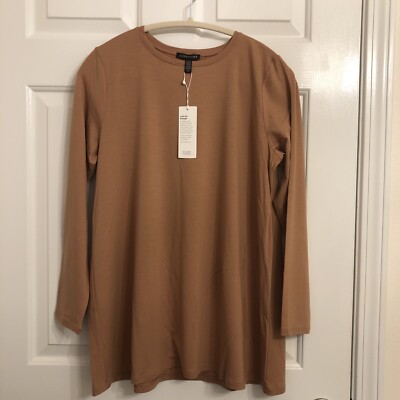 Eileen Fisher Fine Jersey Crew Neck  Tunic Top Terra Cotta Sz M NWT $138