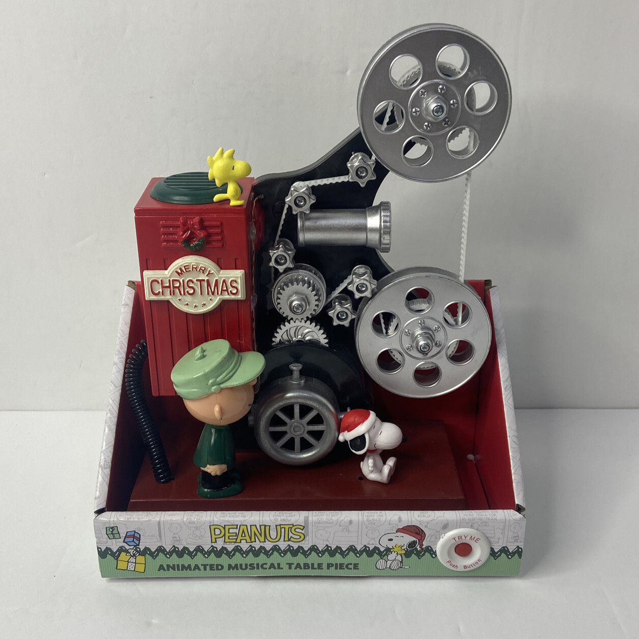 PEANUTS Animated Musical Table Piece Christmas Film Projector Charlie