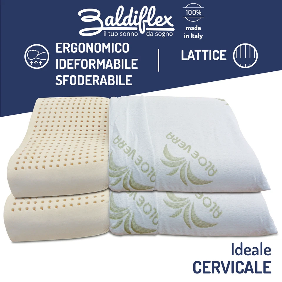 Coppia Cuscini Guanciali Ortocervicale in Lattice 100% Made in Italy - Baldiflex - Immagine 2 di 4