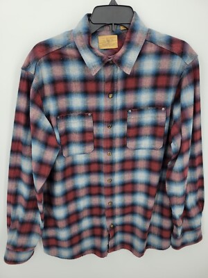 RedHead Ranch Flanna Shirt Mes Medium Blue Red Plaid Long Sleeve Button Up