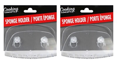 2x Sink Sponge Holder Suction Cup Clear Kitchen Dish Scrubber Bath Storage Tray