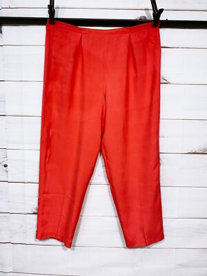 Melrose Silk Studio Petite Womens Pants Size PL Coral Pleated Front 100% Silk