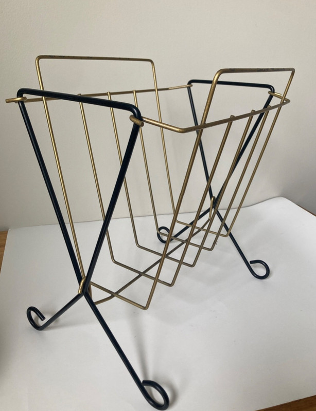 Mid Century Modern Gold/Black Metal Magazine Rack