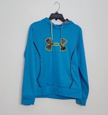 Under Armour Hoodie Womens M Blue Camo Logo Pocket Pullover Hunting Semi-fitted