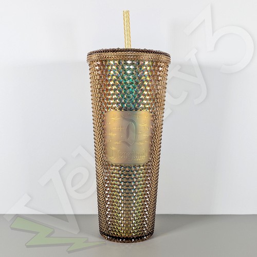 Starbucks Disneyland Resort Venti Gold Studded Tumbler w/ Straw | New in Box - Afbeelding 1 van 13