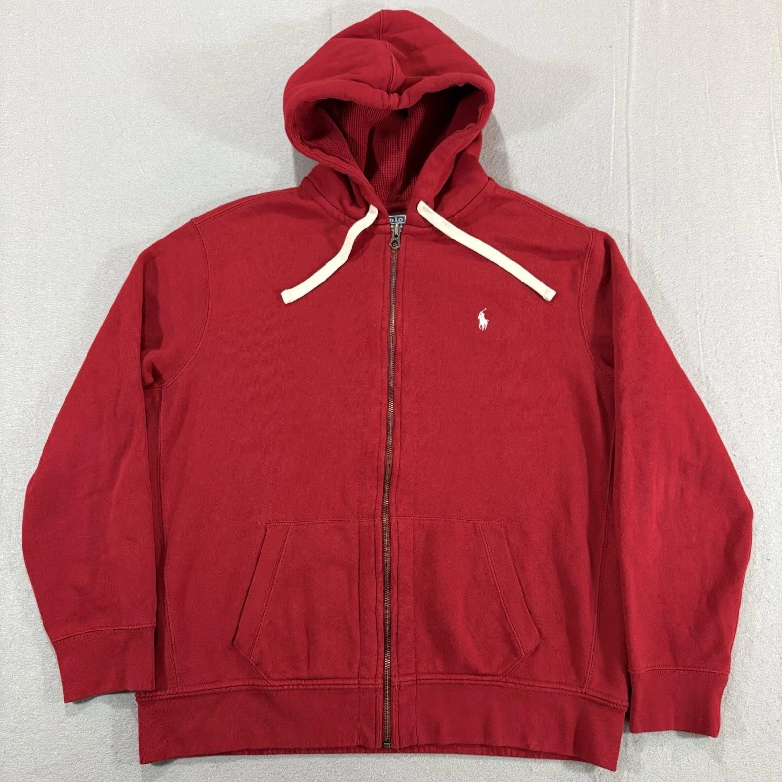 Polo Ralph Lauren Full Zip Hoodie Mens 2XL Sweatshirt Thermal Waffle Red Vintage