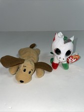 VTG Ty Beanie Baby BONES the dog 1993 6” & Christmas Candy Cane 3.5” Set Of 2